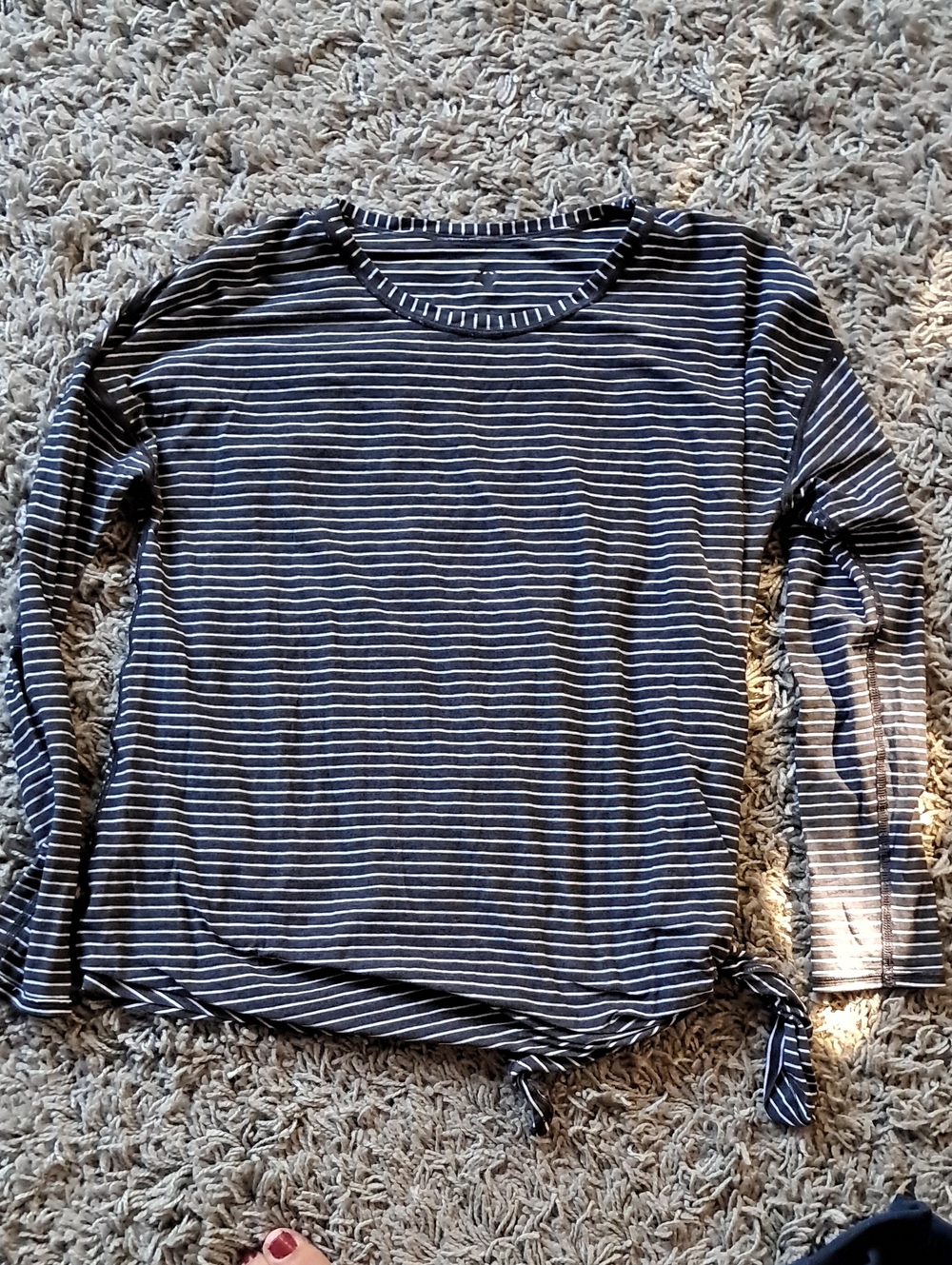lululemon athletica Navy and White Striped Long-Sleeve Tie-Hem Tee